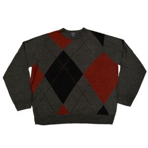 Dockers Argyle Knit Sweater Men’s 2XL TALL Gray/Black/Burgundy Acrylic Pullover